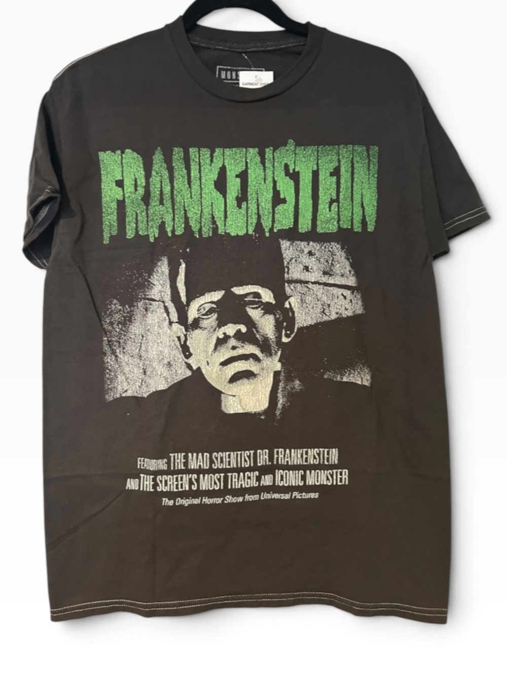 Universal Monsters Frankenstein Graphic Tee Black Acid Wash Distressed Unisex M